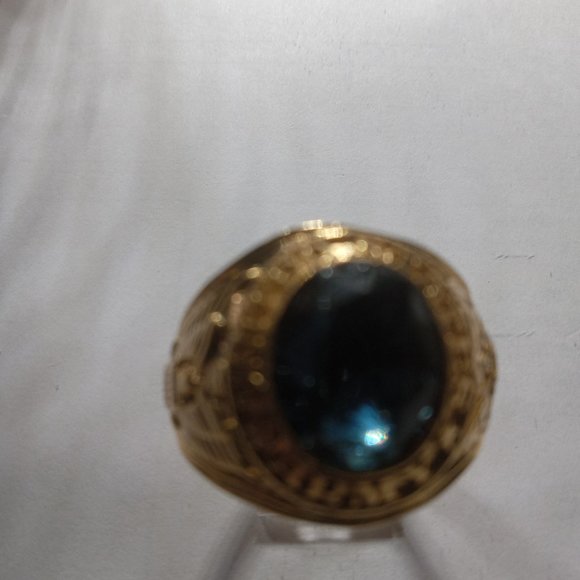 Army Ring with blue stone set in Heavy 18 Karat Gold plate, Military insignia - Picture 2 of 2